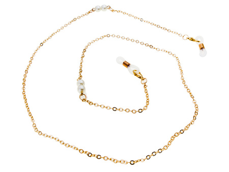 Złoty łańcuszek do okularów perełki perły LK 006