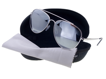 Okulary przeciwsłoneczne polaryzacyjne unisex dla kierowców srebrne lustrzanki pilotki DESSOTO - DES 396 S