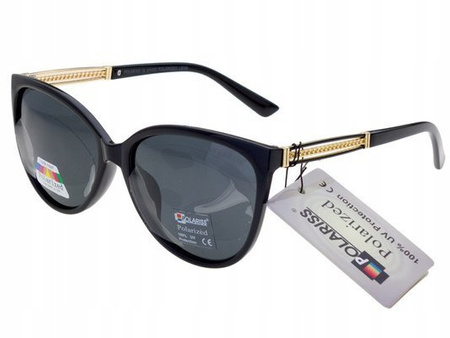 Polariss 858 CZ - Damskie okulary przeciwsłoneczne polaryzacyjne kocie oczy czarne