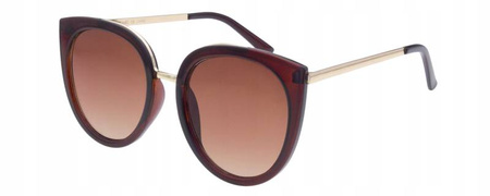 Damskie brązowe okulary przeciwsłoneczne kocie oczy JOKER - JR 4407 BR