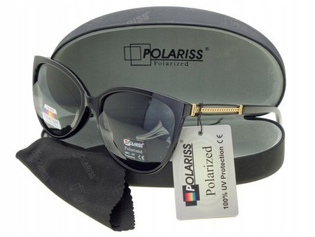 Polariss 858 CZ - Damskie okulary przeciwsłoneczne polaryzacyjne kocie oczy czarne