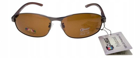 Polariss 814 BR - Męskie okulary przeciwsłoneczne metalowe polaryzacyjne pilotki brązowe