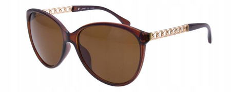 Damskie brązowe okulary przeciwsłoneczne kocie oczy JOKER - JR 4413 BR
