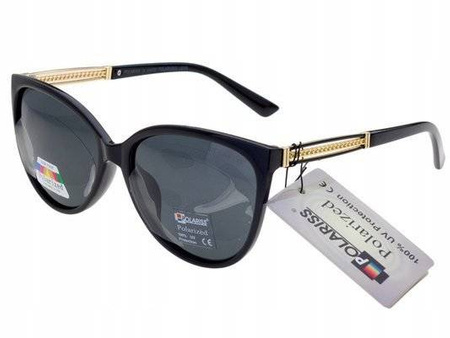 Polariss 858 CZ - Damskie okulary przeciwsłoneczne polaryzacyjne kocie oczy czarne