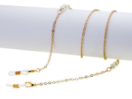 Złoty łańcuszek do okularów perełki perły LK 006