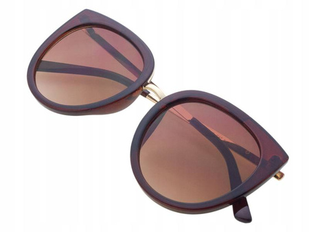 Damskie brązowe okulary przeciwsłoneczne kocie oczy JOKER - JR 4407 BR